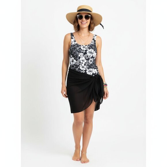 *Shore Shapes Black and White Tropical Floral Print One Piece Bathing Suit - Picture 1 of 9